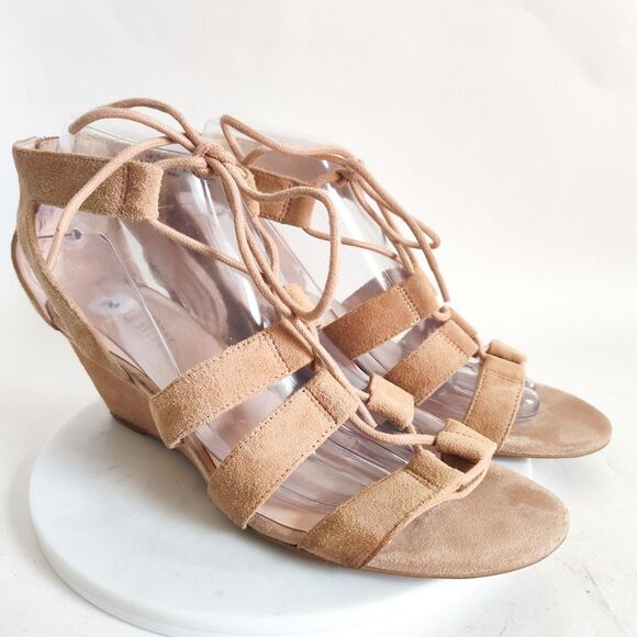 Nine West Sandals Size 8 M Wedge Gladiator Strappy Beige Lace-up Zip Neutral - Picture 3 of 11